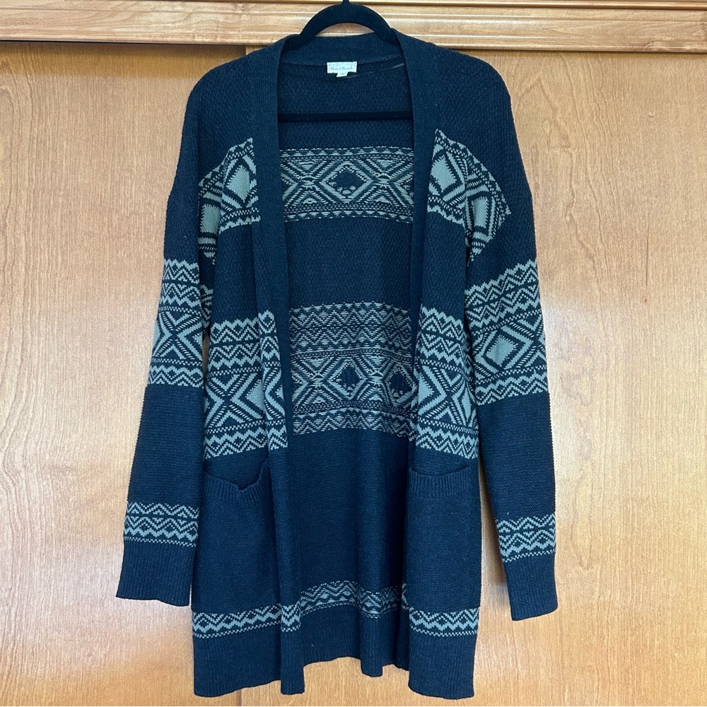 Hem & Thread Longline Aztec Open Front Cardigan Sweater Size Large
